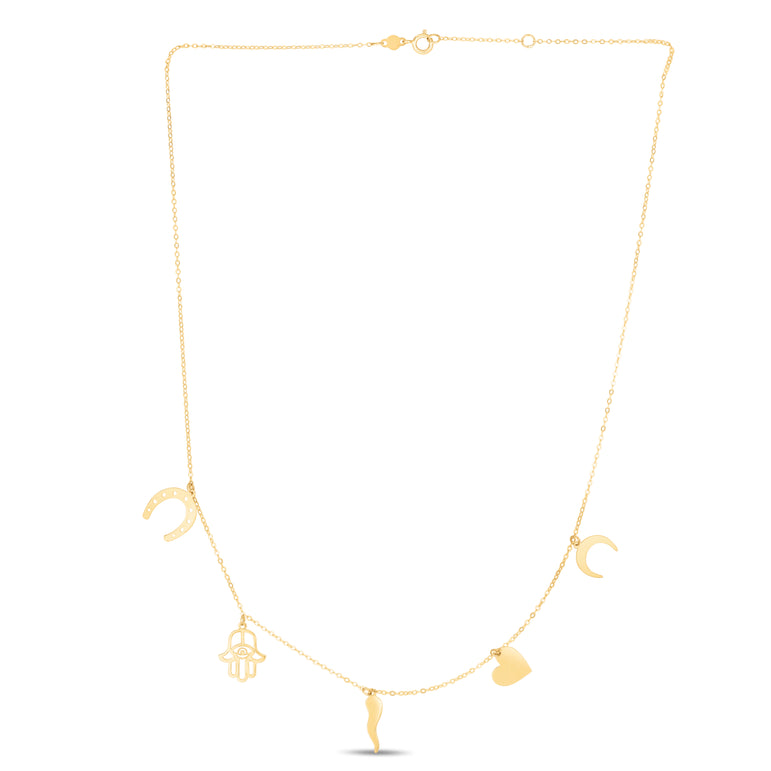 14K Gold Trend Charm Dangle Necklace-Yellow | Spring Ring