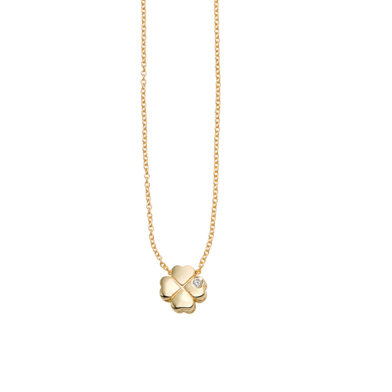 14K Gold .005ct Diamond Clover Necklace-Yellow | Lobster