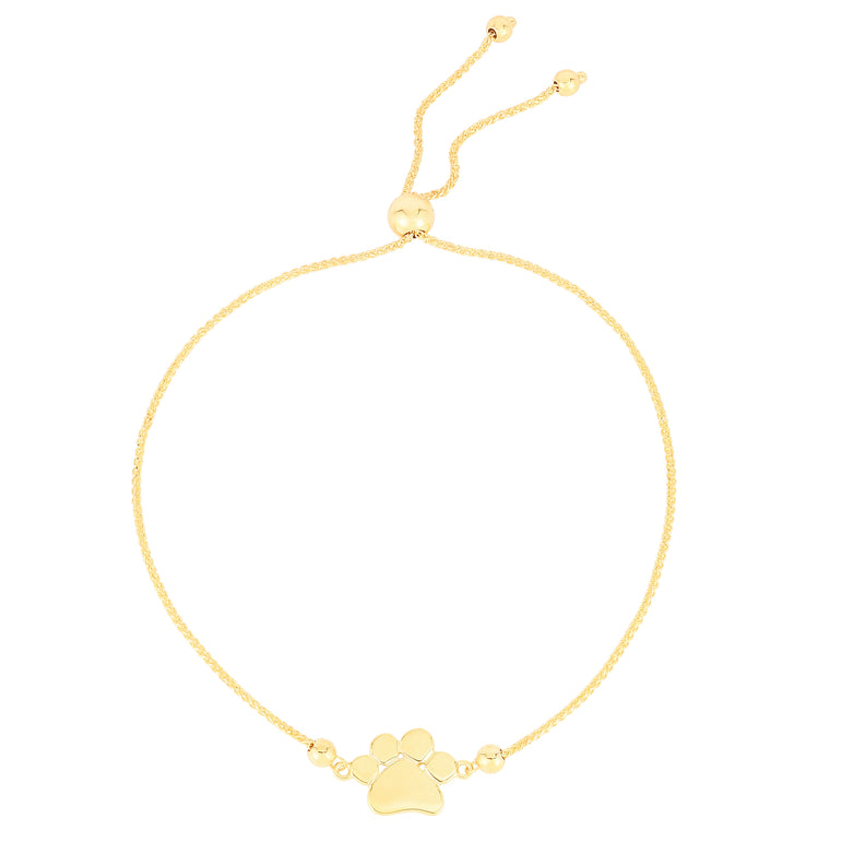 14K Gold Paw Print Friendship Bracelet-Yellow | Draw String