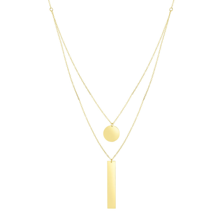 14K Gold Polished Circle & Bar Multi-Strand Necklace-Yellow | Lobster