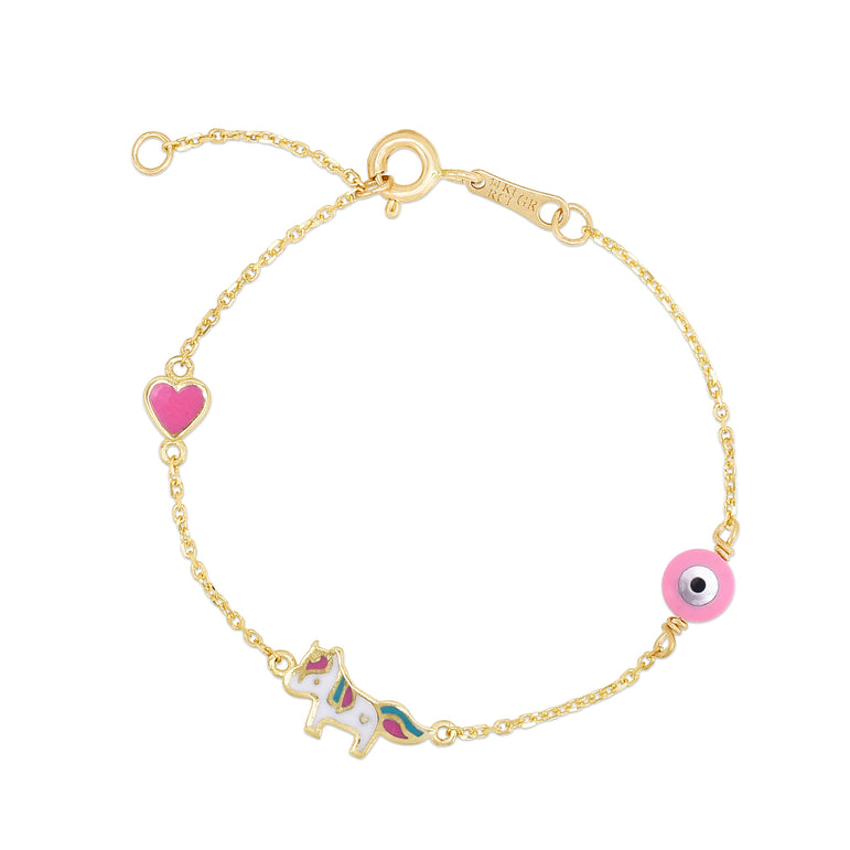14K Gold Enamel Unicorn Bracelet-Yellow | Spring Ring