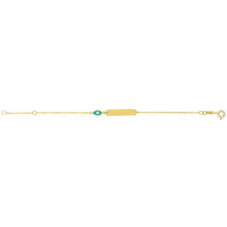 14K Gold Evil Eye ID Bracelet-Yellow | Spring Ring