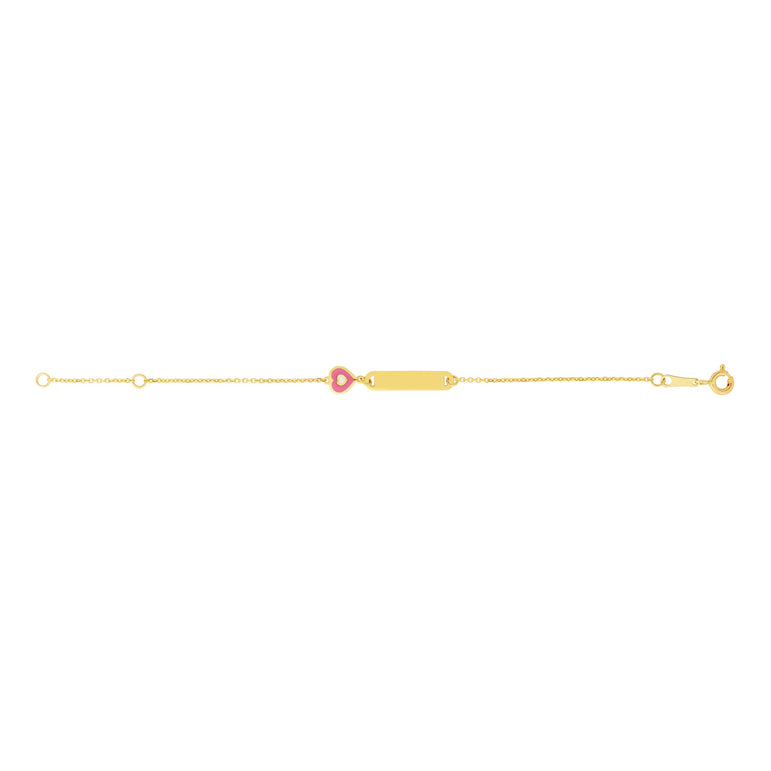 14K Gold Heart ID Bracelet-Yellow | Spring Ring