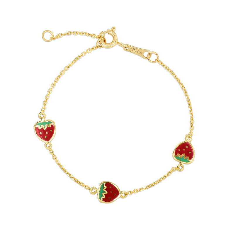 14K Gold Enamel Strawberry Bracelet-Yellow | Spring Ring