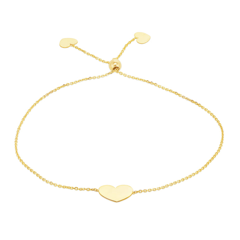 14K Gold Heart Friendship Bracelet-Yellow | Draw String