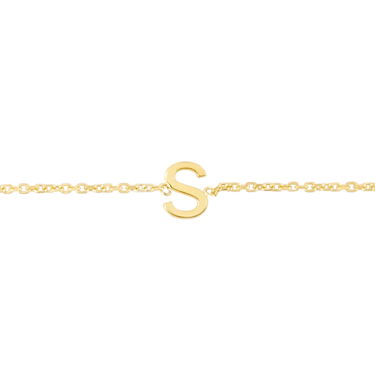 14K Mini Initial S Necklace-Yellow | Spring Ring