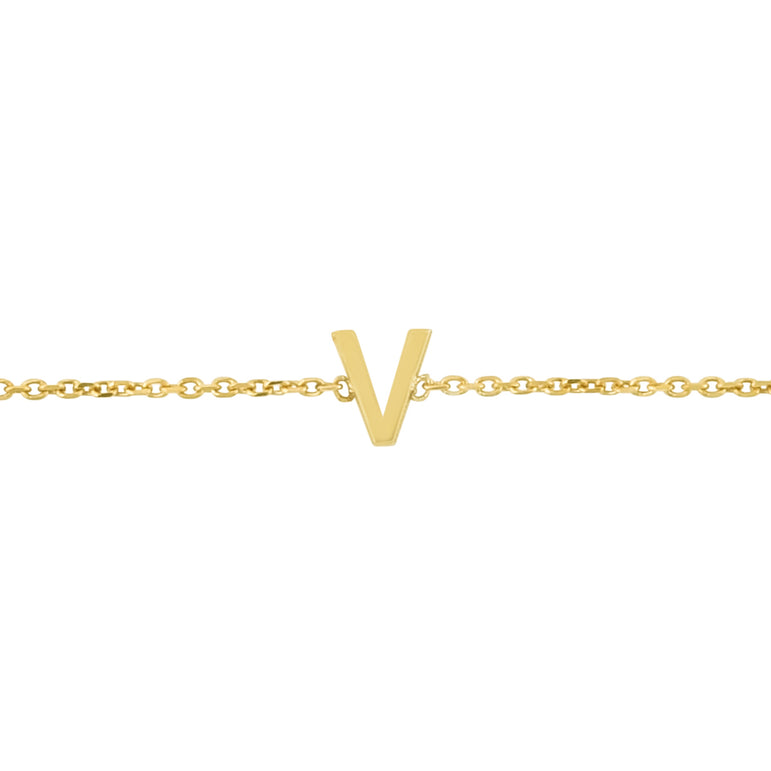 14K Mini Initial V Bracelet-Yellow | Spring Ring