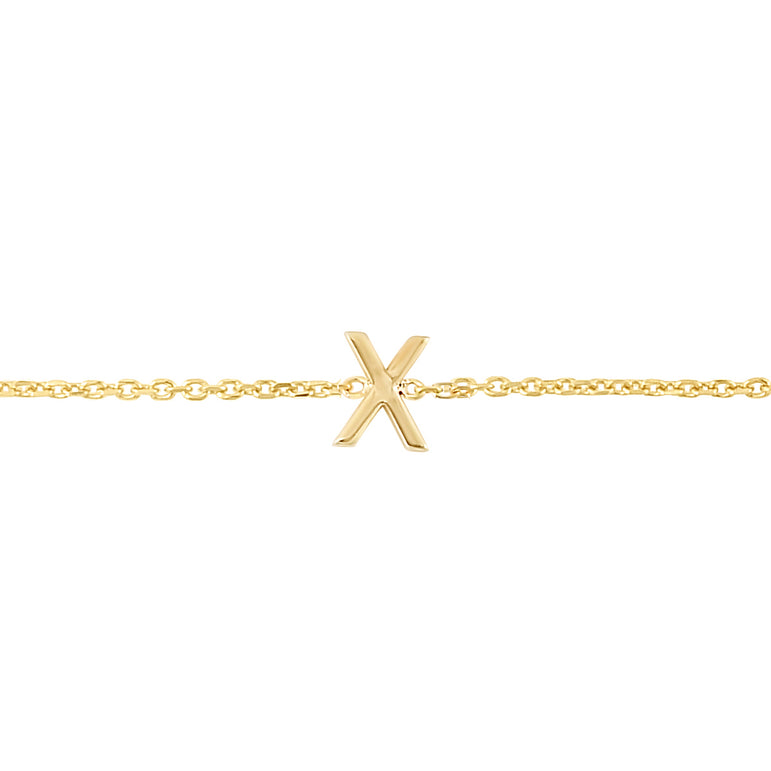 14K Mini Initial X Bracelet-Yellow | Spring Ring