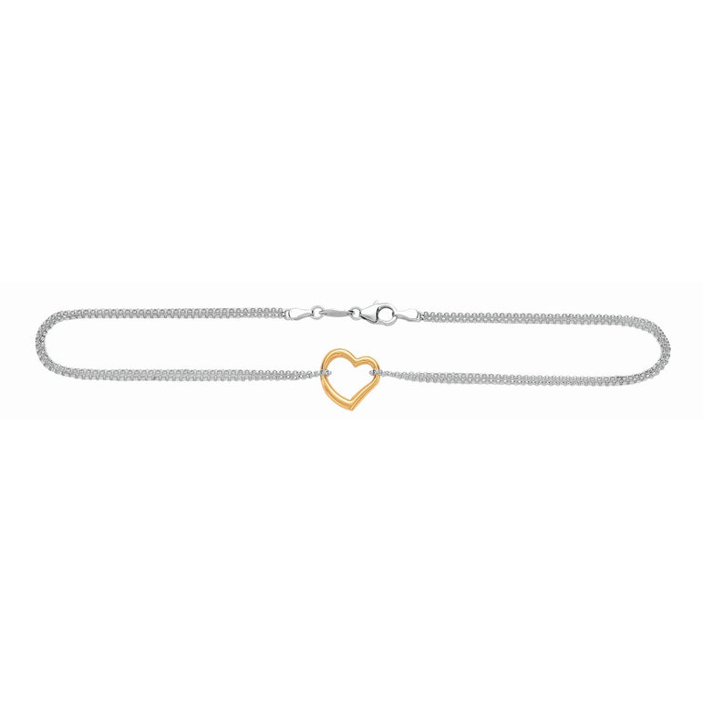 14K & Silver Heart Anklet-Two-tone | Lobster