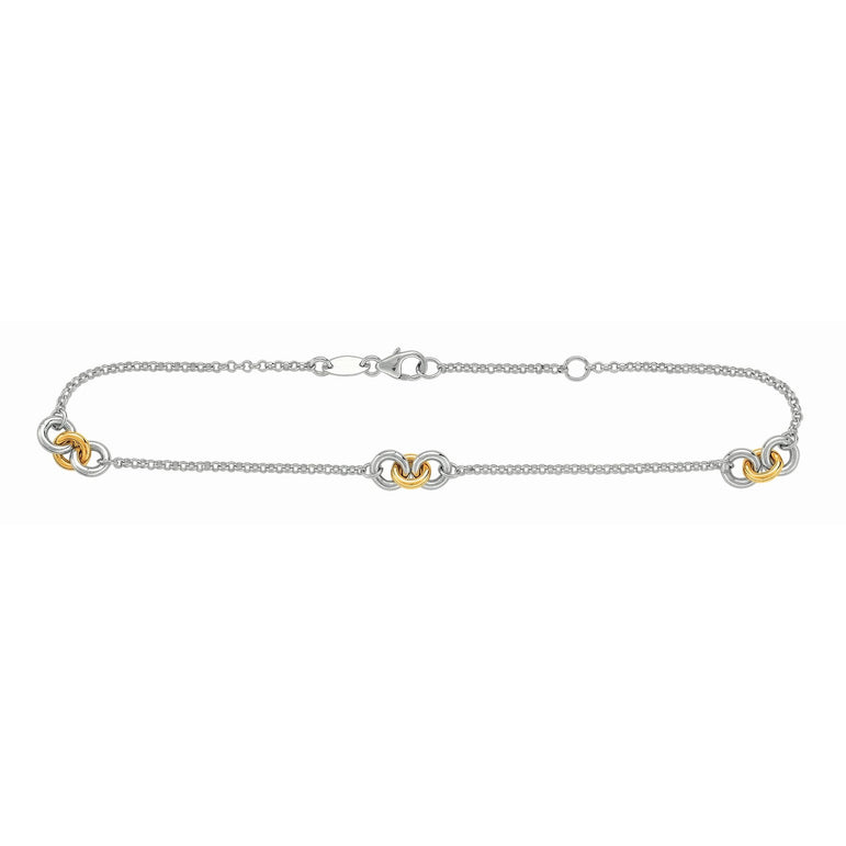 14K & Silver Stationed Circles Anklet-Two-tone | Lobster