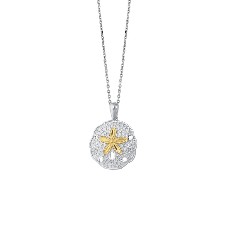 14K & Silver Sand Dollar Necklace-Two-tone | Lobster