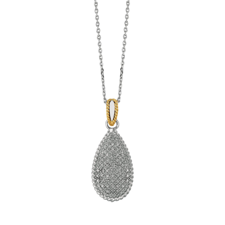 14K & Silver Tear Drop Necklace-Two-tone | Lobster