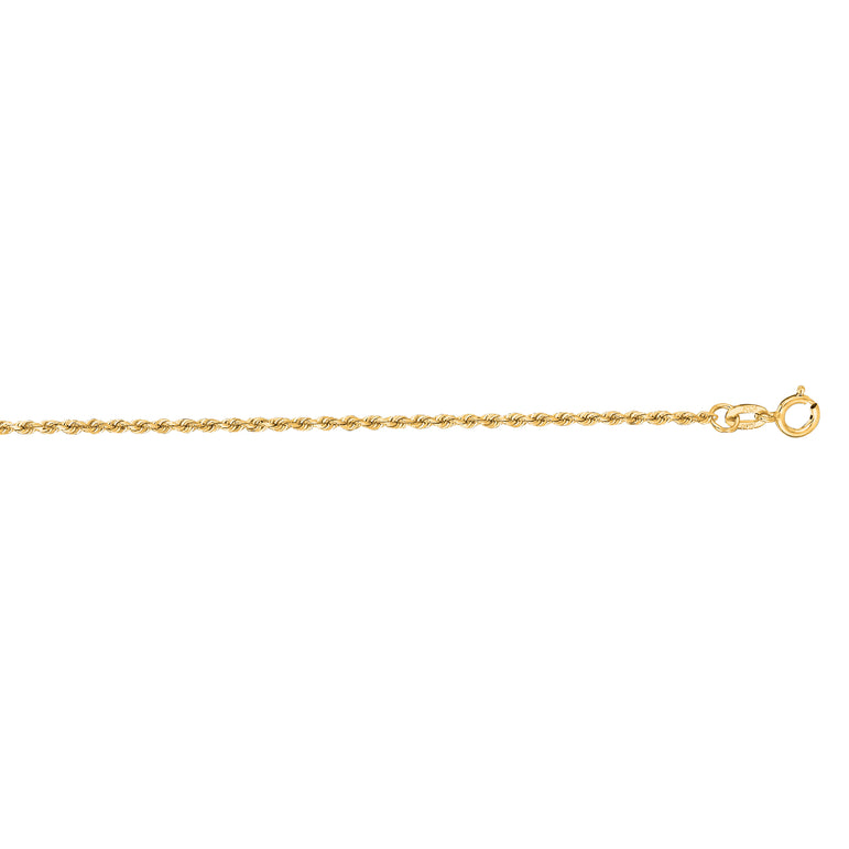 14K Gold 1.4mm Diamond Cut Royal Rope Chain-Yellow | Spring Ring