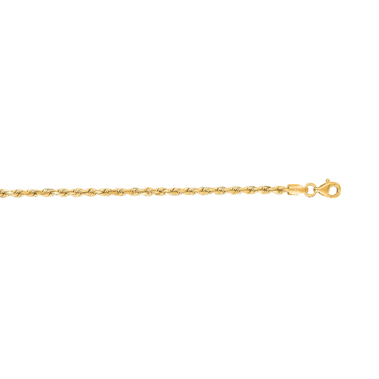 14K Gold 2.5mm Diamond Cut Royal Rope Chain -Yellow | Pear Shaped Lobster