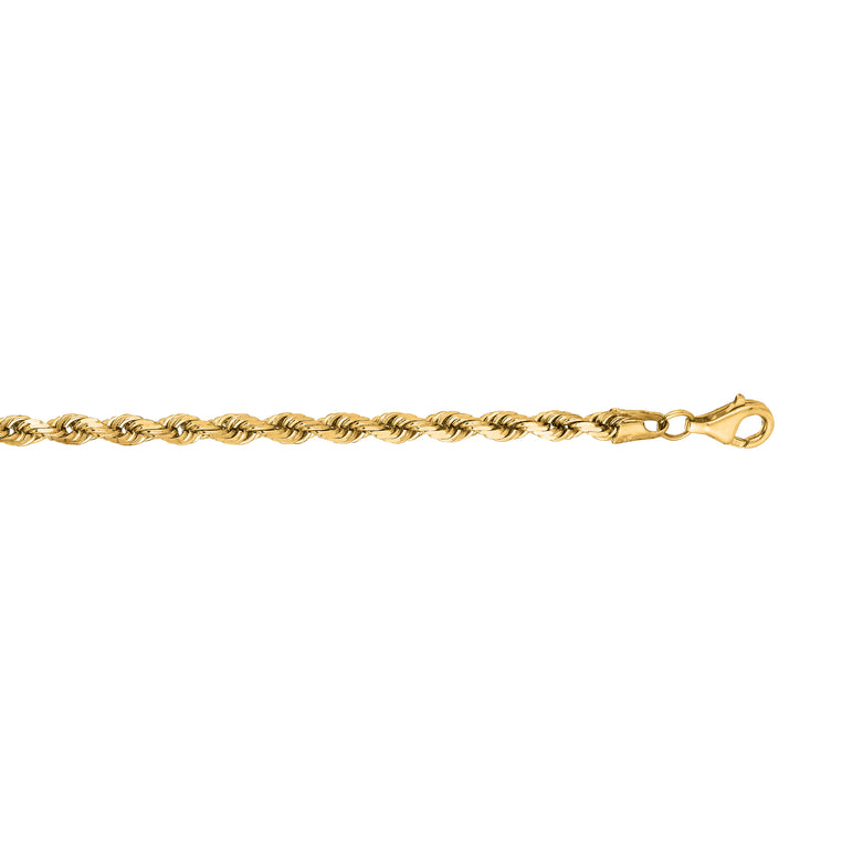 14K Gold 3.8mm Diamond Cut Royal Rope Chain -Yellow | Pear Shaped Lobster