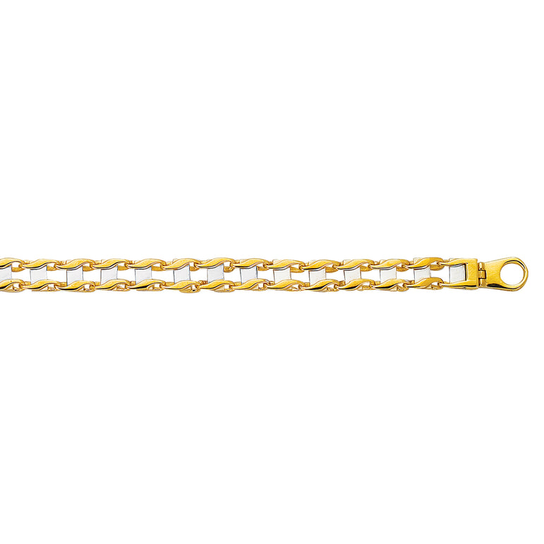 14K Gold Railroad Link Bracelet-Two-tone | Lobster