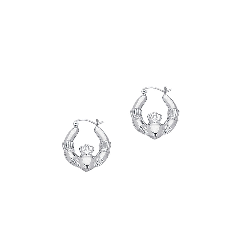 14K Gold Polished Claddagh Back to Back Hoop Earring-White | Hinged