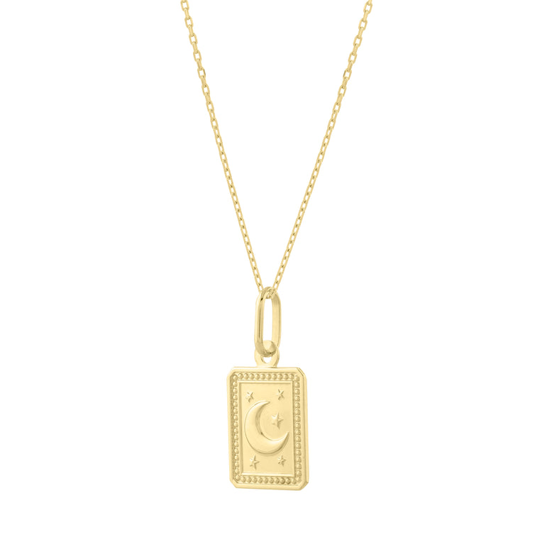 14K Rectangle Moon Talisman Pendant -Yellow | Lobster