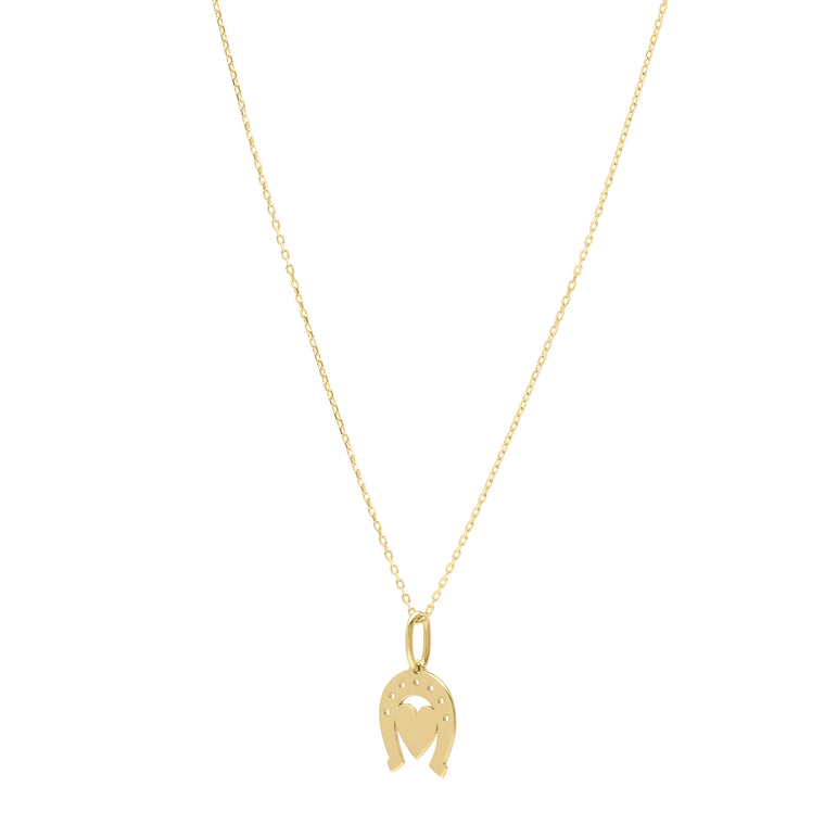 14K Heart & Horseshoe Pendant -Yellow | Lobster