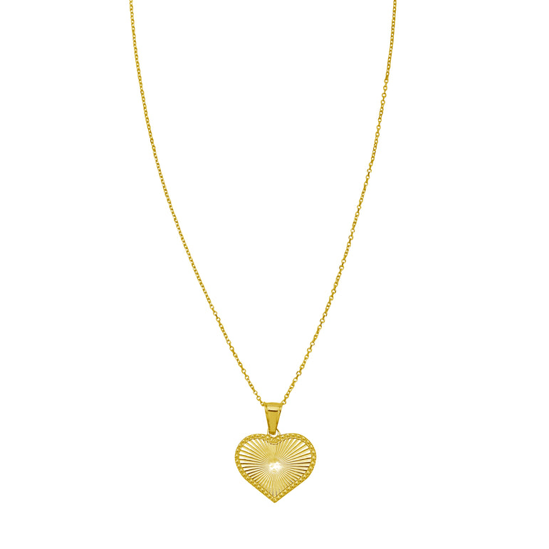 14K Radiating Heart Necklace-Yellow | Lobster