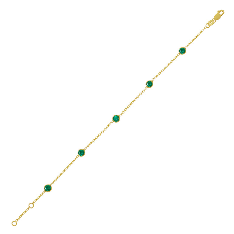 14K Emerald Station Bracelet-Yellow | Lobster