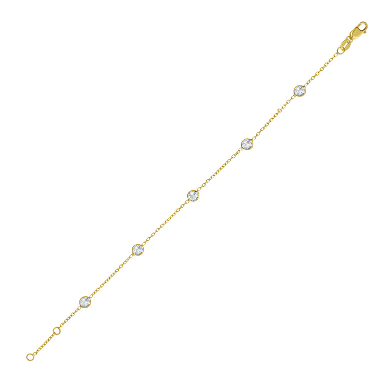 14K Aquamarine Station Bracelet-Yellow | Lobster