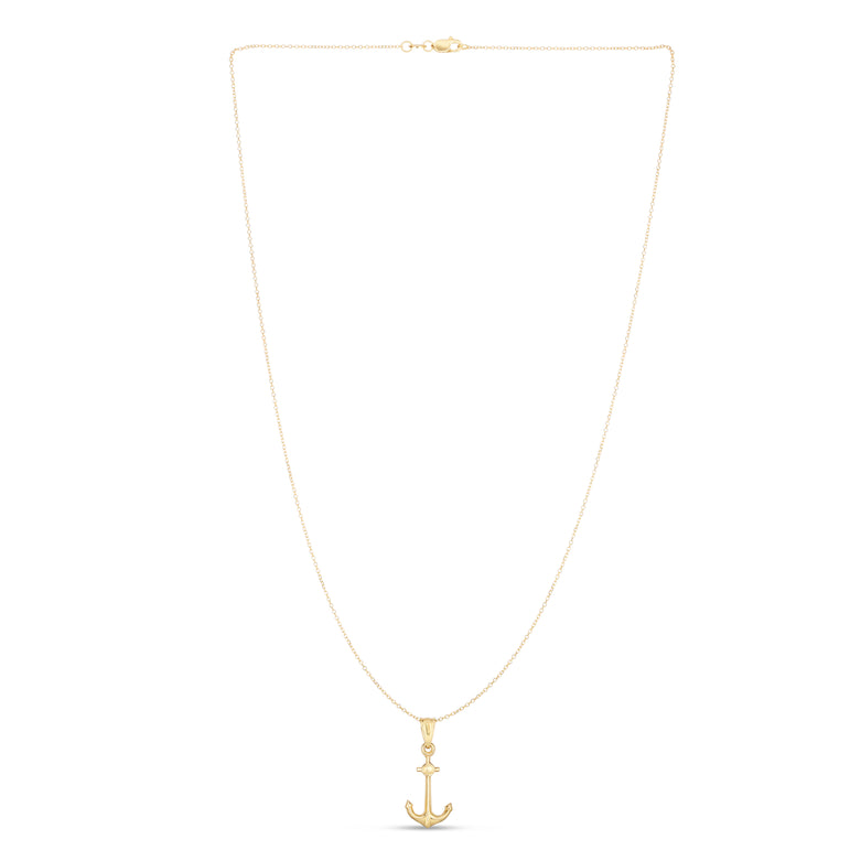 14K Gold Polished Anchor Necklace-Yellow | Lobster