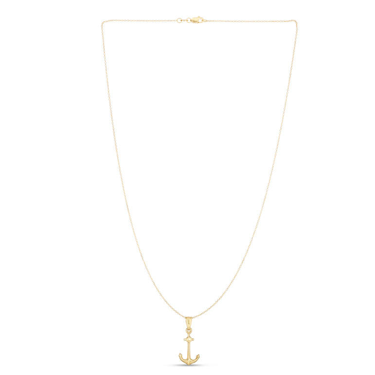 14K Gold Polished Anchor Necklace-Yellow | Lobster