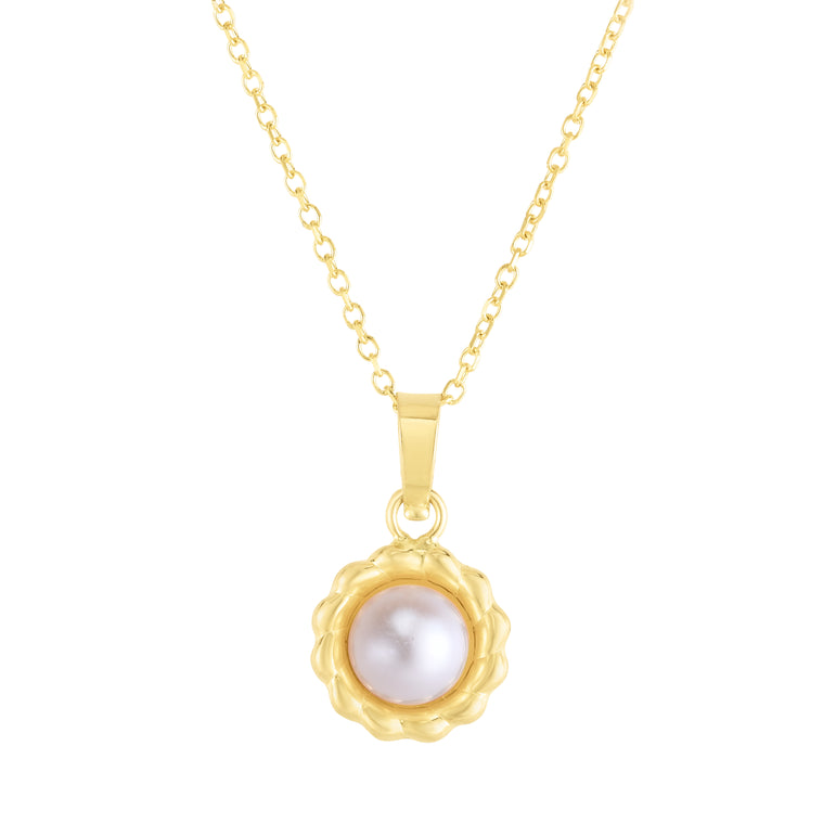 14K Pearl Flower Necklace-Yellow | Lobster