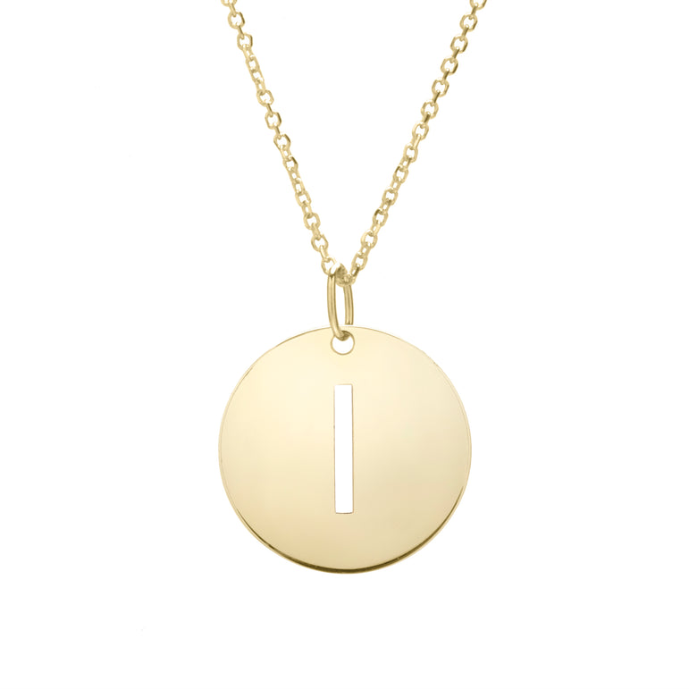 14K Gold Disc Initial I Necklace-Yellow | Lobster