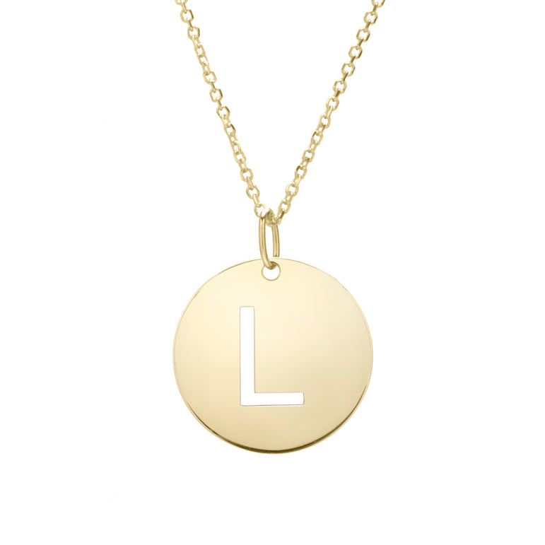 14K Gold Disc Initial L Necklace-Yellow | Lobster