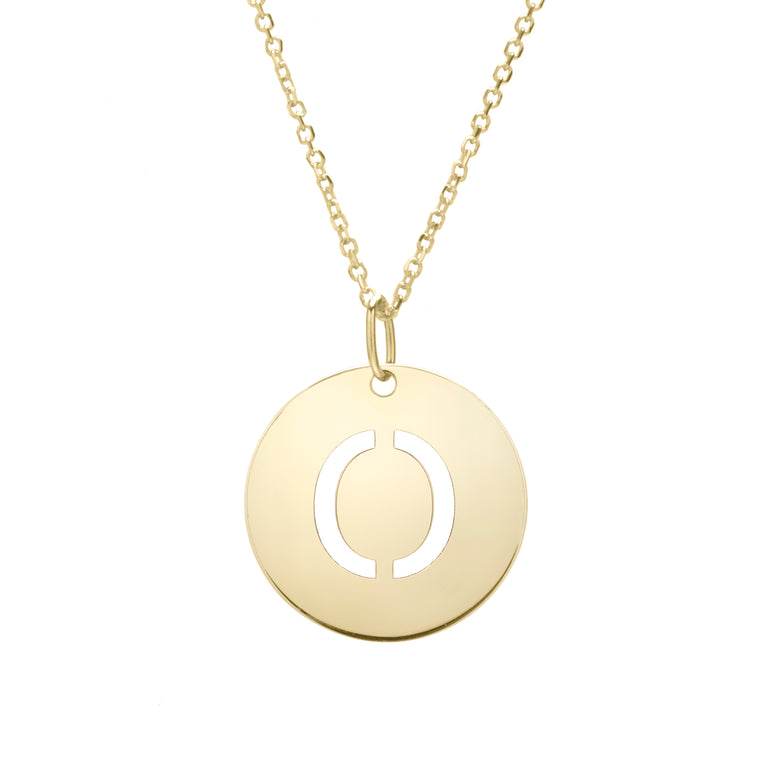 14K Gold Disc Initial O Necklace-Yellow | Lobster