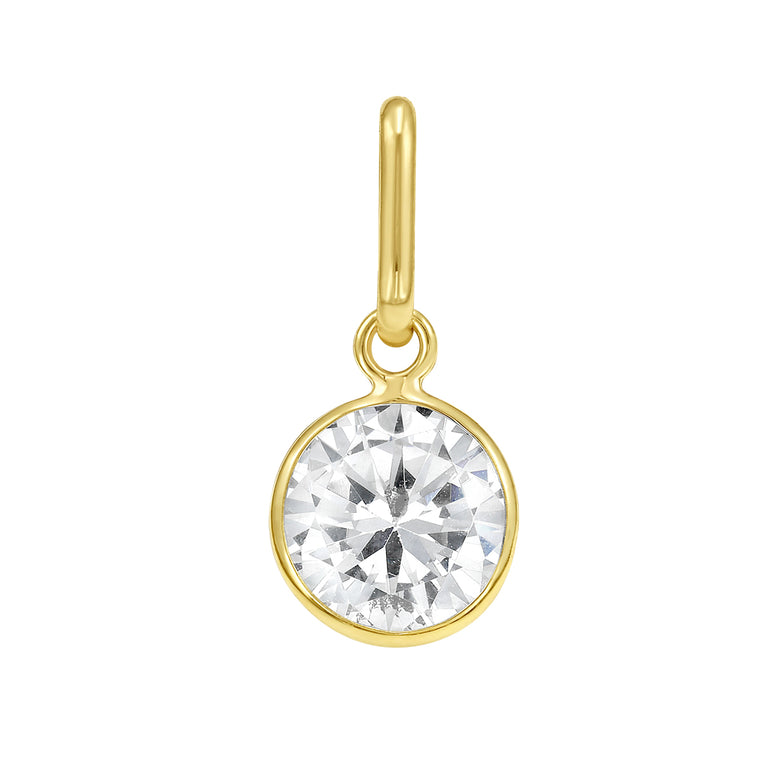 14K Round Clear CZ Charm-Yellow | Lobster