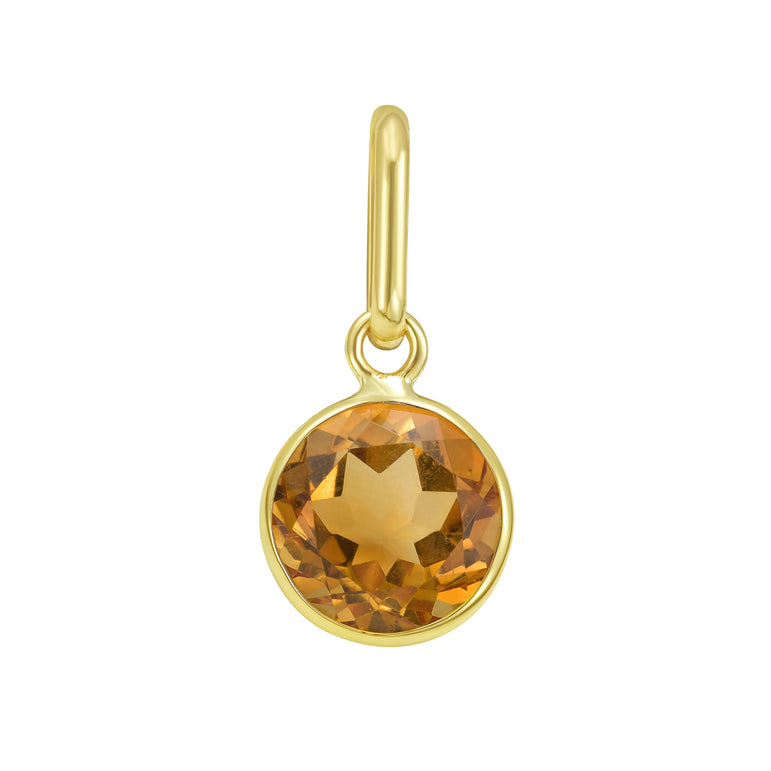 14K Round Citrine Charm-Yellow