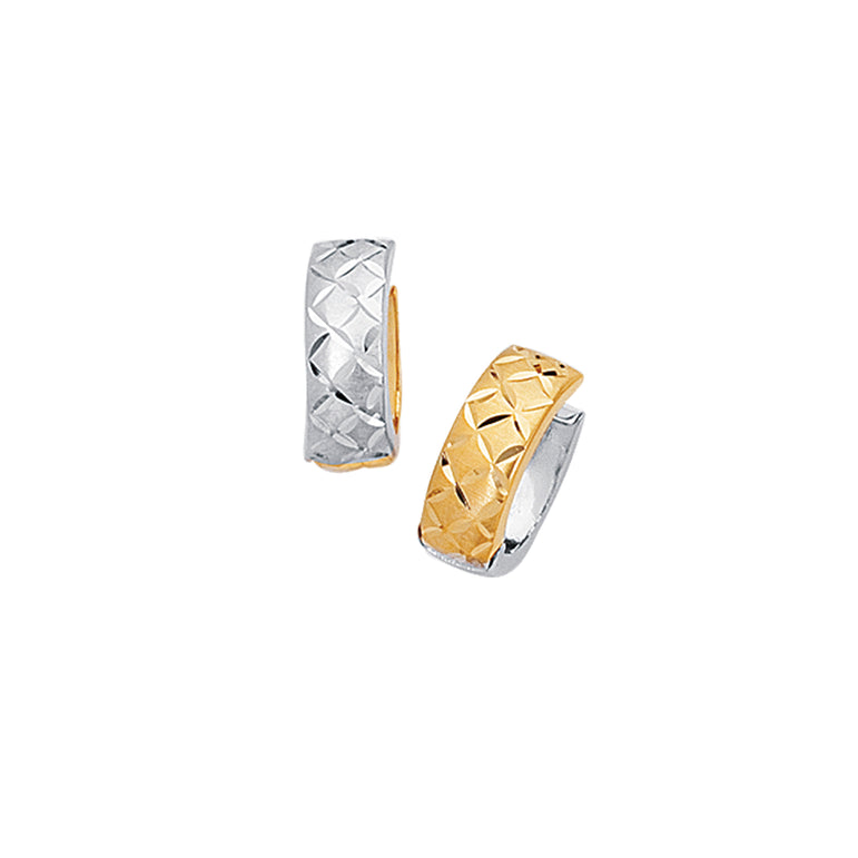 14K Gold Reversible X Pattern Huggie Earring-Two-tone | Hinged