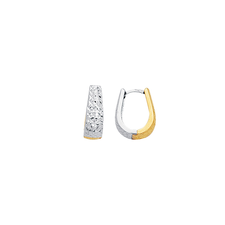 14K Two-tone Gold Reversible Diamond Cut Huggie Earring-Two-tone | Hinged