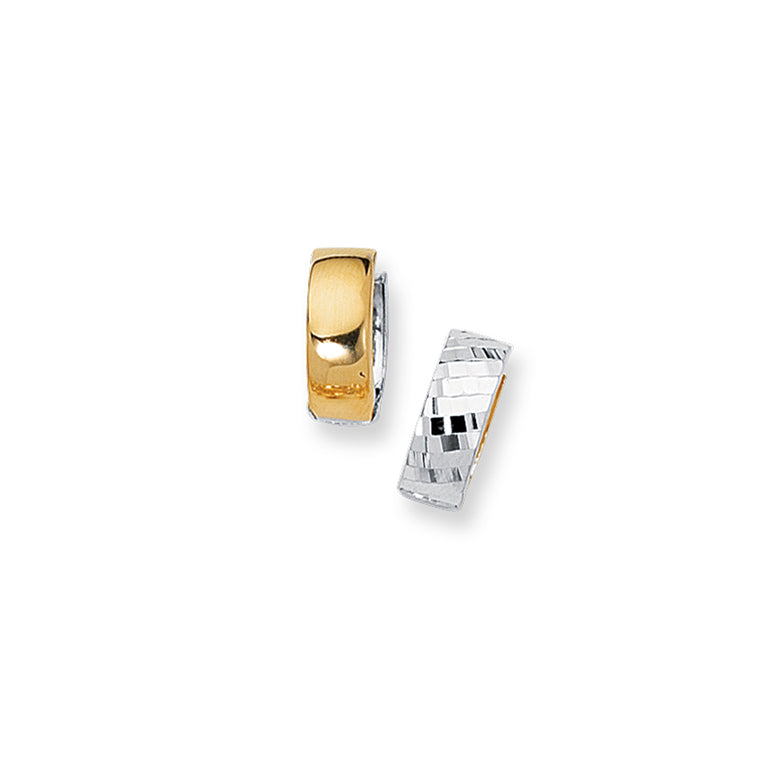 14K Gold Reversible Diamond Cut Huggie Earring-Two-tone | Hinged