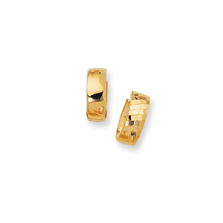 14K Gold Reversible Diamond Cut & Polished Huggie Earring-Yellow | Hinged