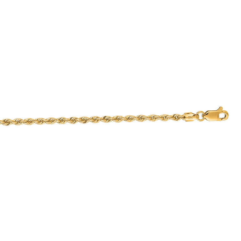 14K Gold 2.5mm Rope Chain -Yellow | Lobster