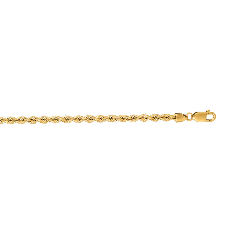 14K Gold 3mm Rope Chain -Yellow | Lobster