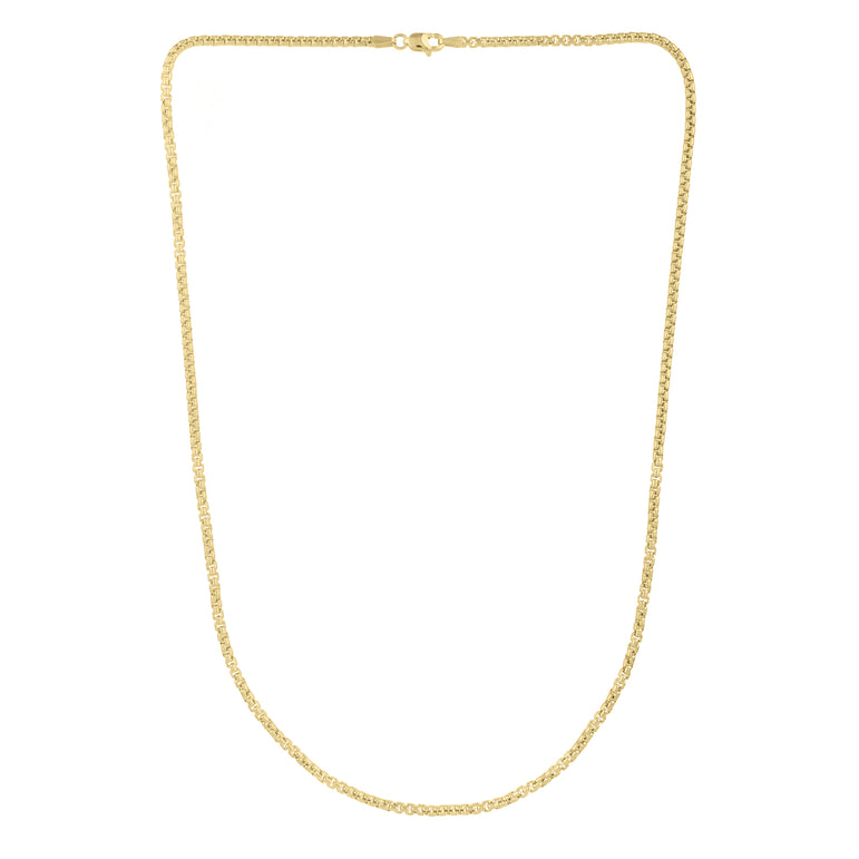 14K Gold 2.5mm Solid Round Box Chain -Yellow | Lobster