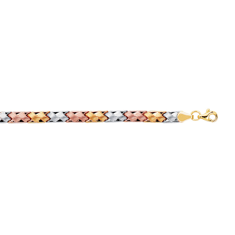 14K Tri-color Gold Satin Mini X Stampato Bracelet-Tri-color | Lobster