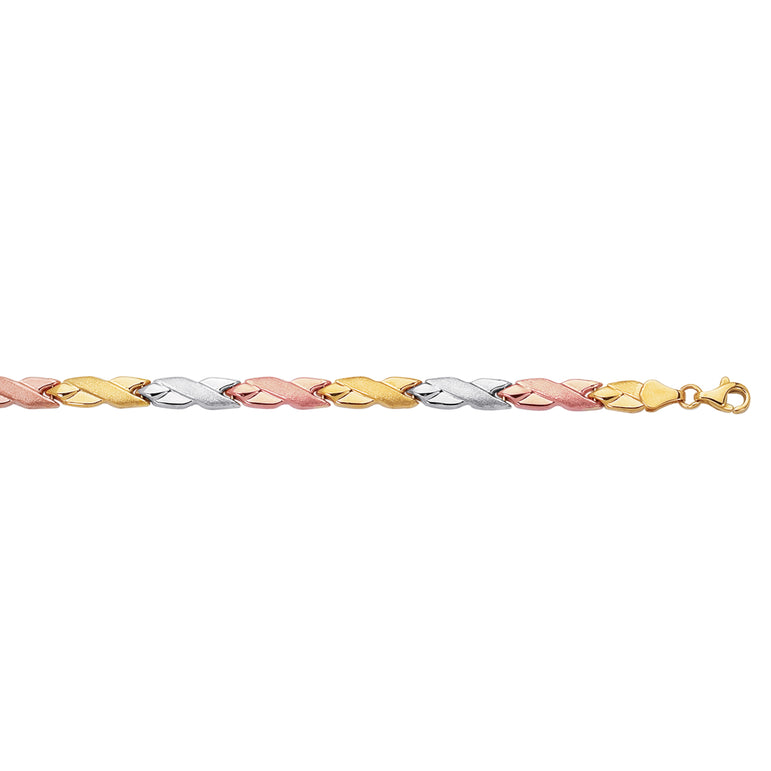 14K Tri-color Gold Satin X Bracelet-Tri-color | Lobster