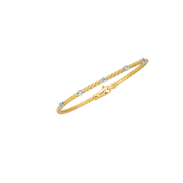 14K Gold .15ct Diamond Station Woven Bangle-Yellow | Lobster