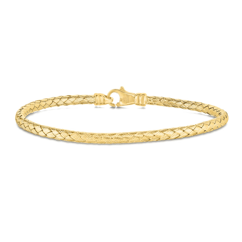 14K Gold Thin Weaved Bangle-Yellow | Lobster