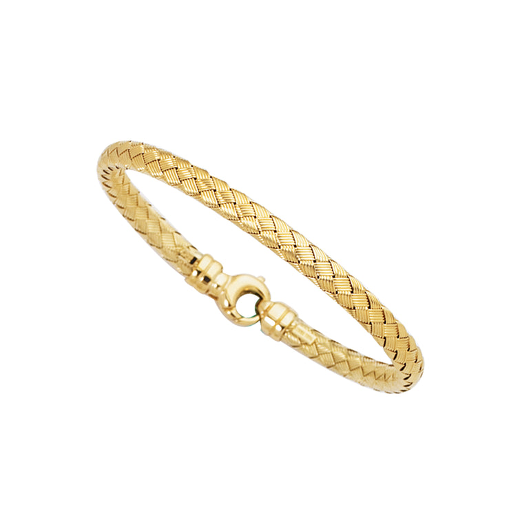14K Gold Medium Weaved Bangle-Yellow | Lobster