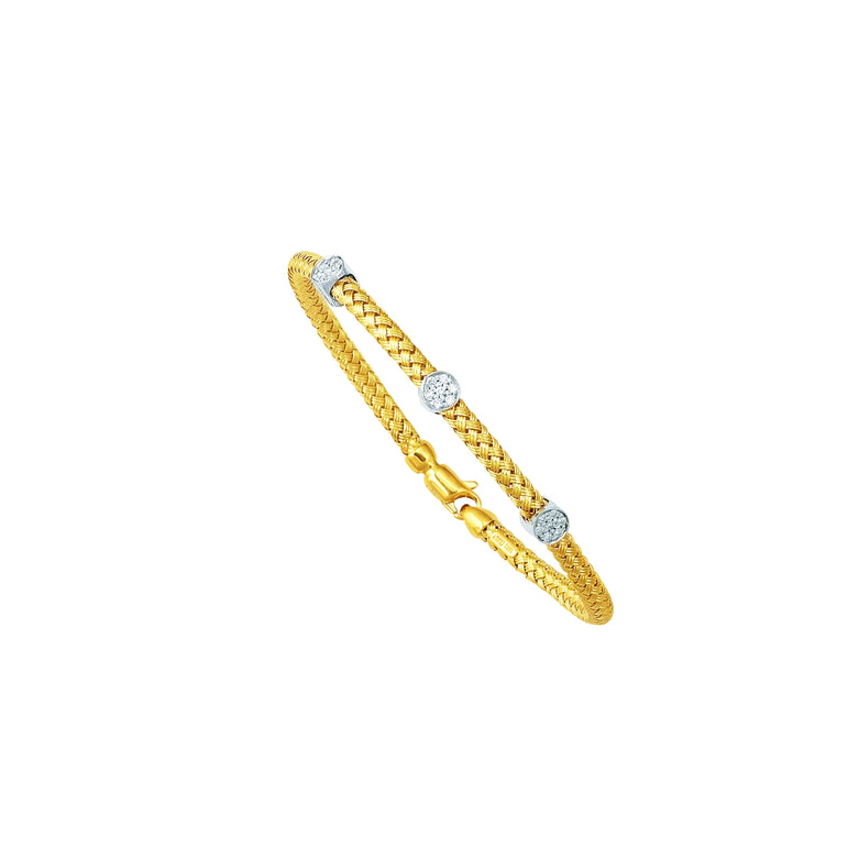 14K Gold .21ct Diamond Station Woven Bangle-Yellow | Lobster