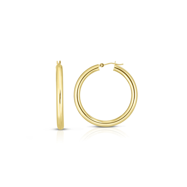 14K Gold 4x25mm Hoops-Yellow | Hinged
