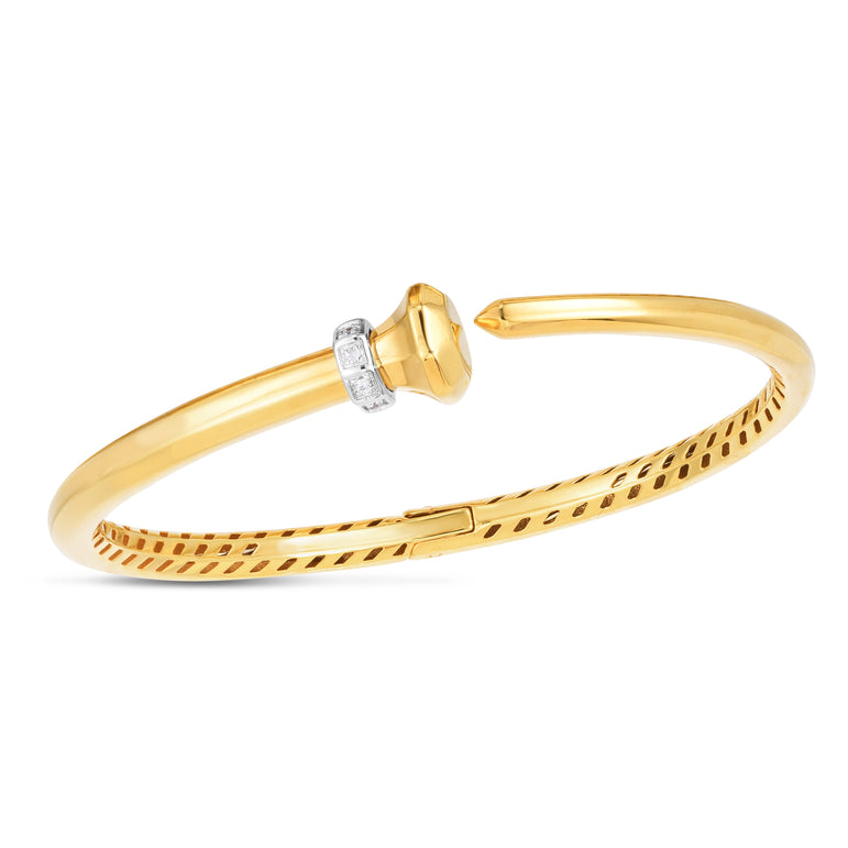 14K Gold Diamond Hardware Bangle-Yellow