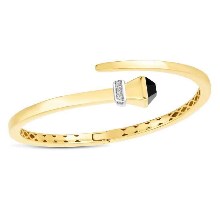 14K Onyx & Diamond Wrap Hardware Bangle-Two-tone